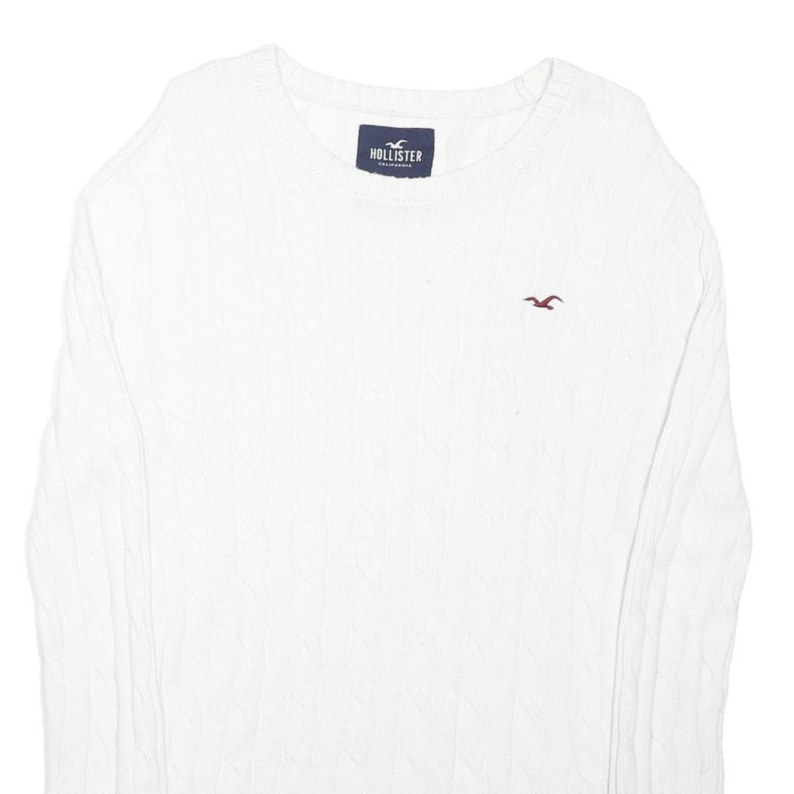 HOLLISTER Womens White Patterned Cotton Blend Jumper Crew Neck Basic Knit S