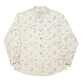 WOOLRICH Womens Cream & Blue Leaf Pattern Shirt L Cotton Casual Long Sleeve