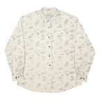 WOOLRICH Womens Cream & Blue Leaf Pattern Shirt L Cotton Casual Long Sleeve