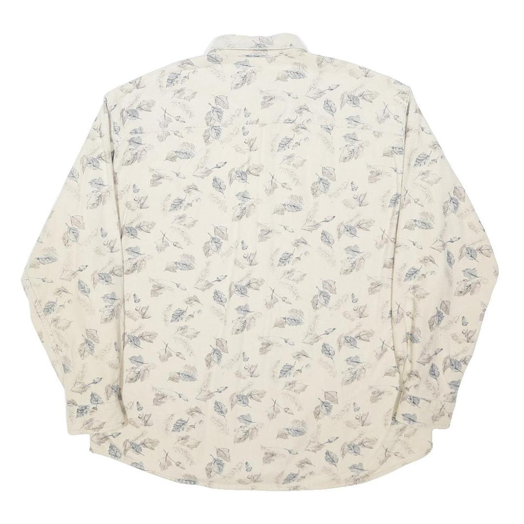 WOOLRICH Womens Cream & Blue Leaf Pattern Shirt L Cotton Casual Long Sleeve