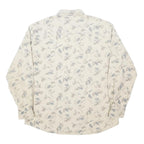WOOLRICH Womens Cream & Blue Leaf Pattern Shirt L Cotton Casual Long Sleeve