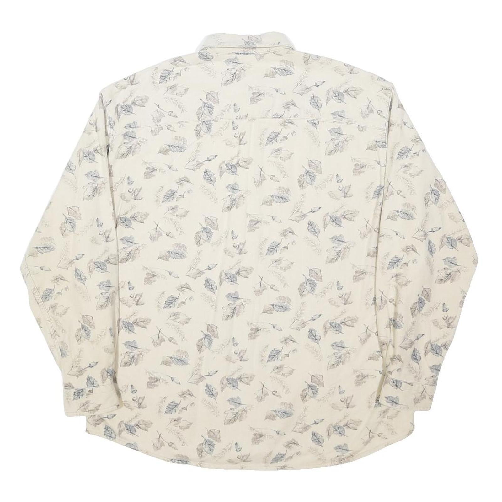 WOOLRICH Womens Cream & Blue Leaf Pattern Shirt L Cotton Casual Long Sleeve