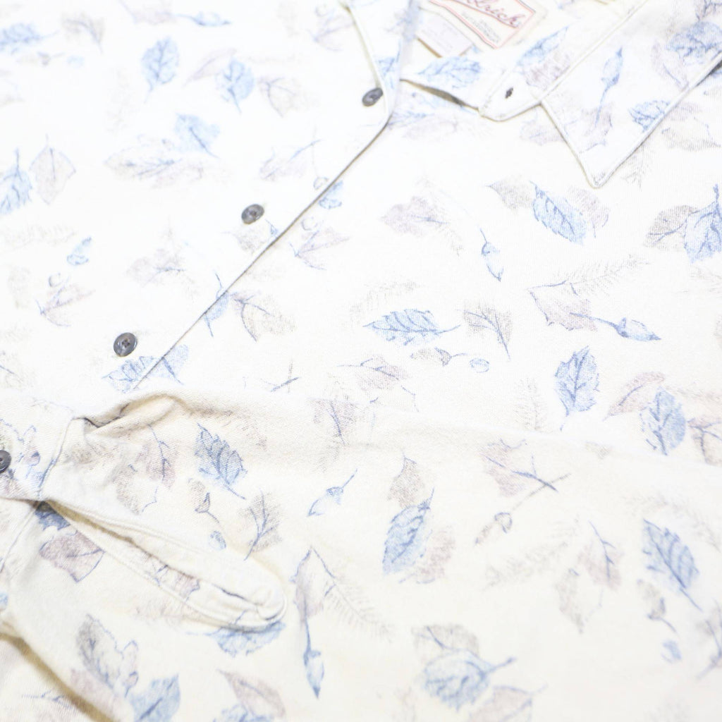 WOOLRICH Womens Cream & Blue Leaf Pattern Shirt L Cotton Casual Long Sleeve