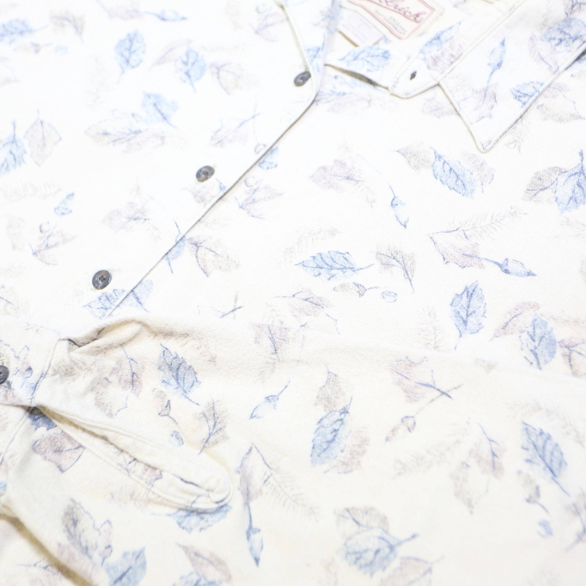 WOOLRICH Womens Cream & Blue Leaf Pattern Shirt L Cotton Casual Long Sleeve
