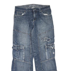 X-MAIL Womens Blue Regular Fit Denim Jeans W32 L32 Patchwork Cargo Pockets