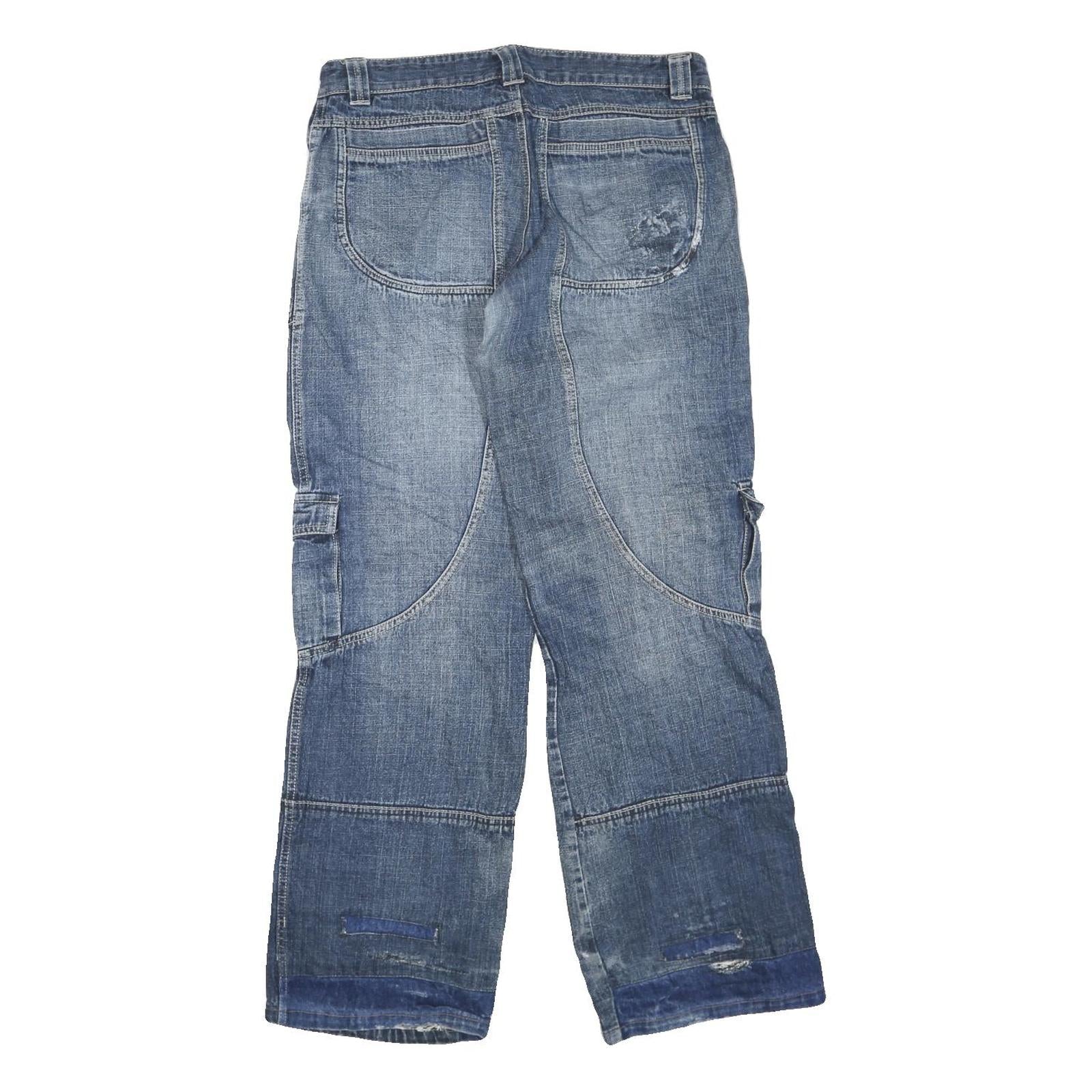 X-MAIL Womens Blue Regular Fit Denim Jeans W32 L32 Patchwork Cargo Pockets