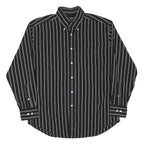 NAUTICA Mens Black & White Striped Shirt L Button Down Cotton Blend Classic Fit
