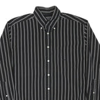 NAUTICA Mens Black & White Striped Shirt L Button Down Cotton Blend Classic Fit