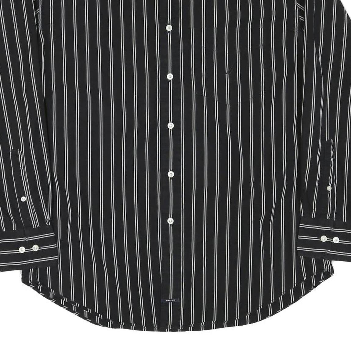NAUTICA Mens Black & White Striped Shirt L Button Down Cotton Blend Classic Fit