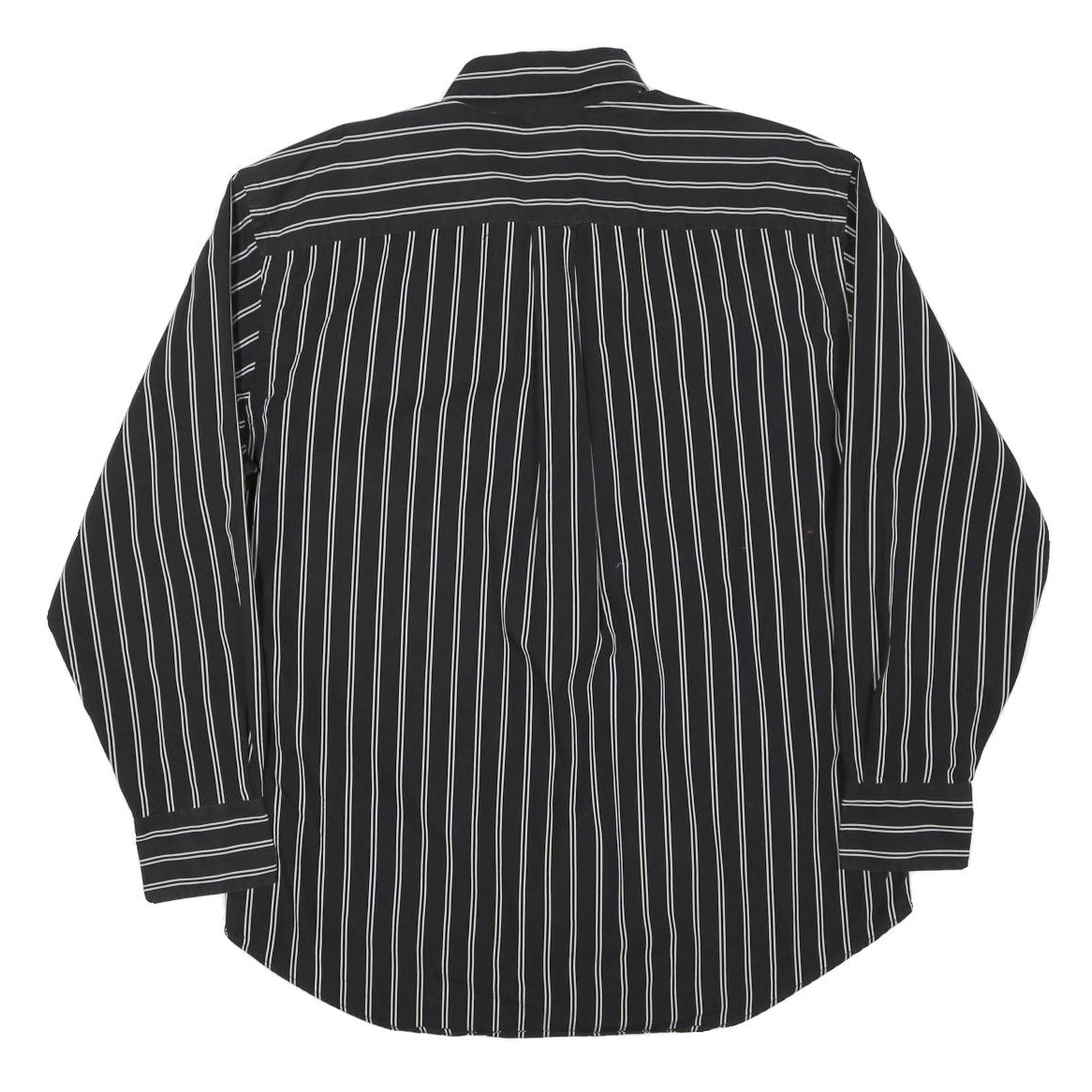 NAUTICA Mens Black & White Striped Shirt L Button Down Cotton Blend Classic Fit