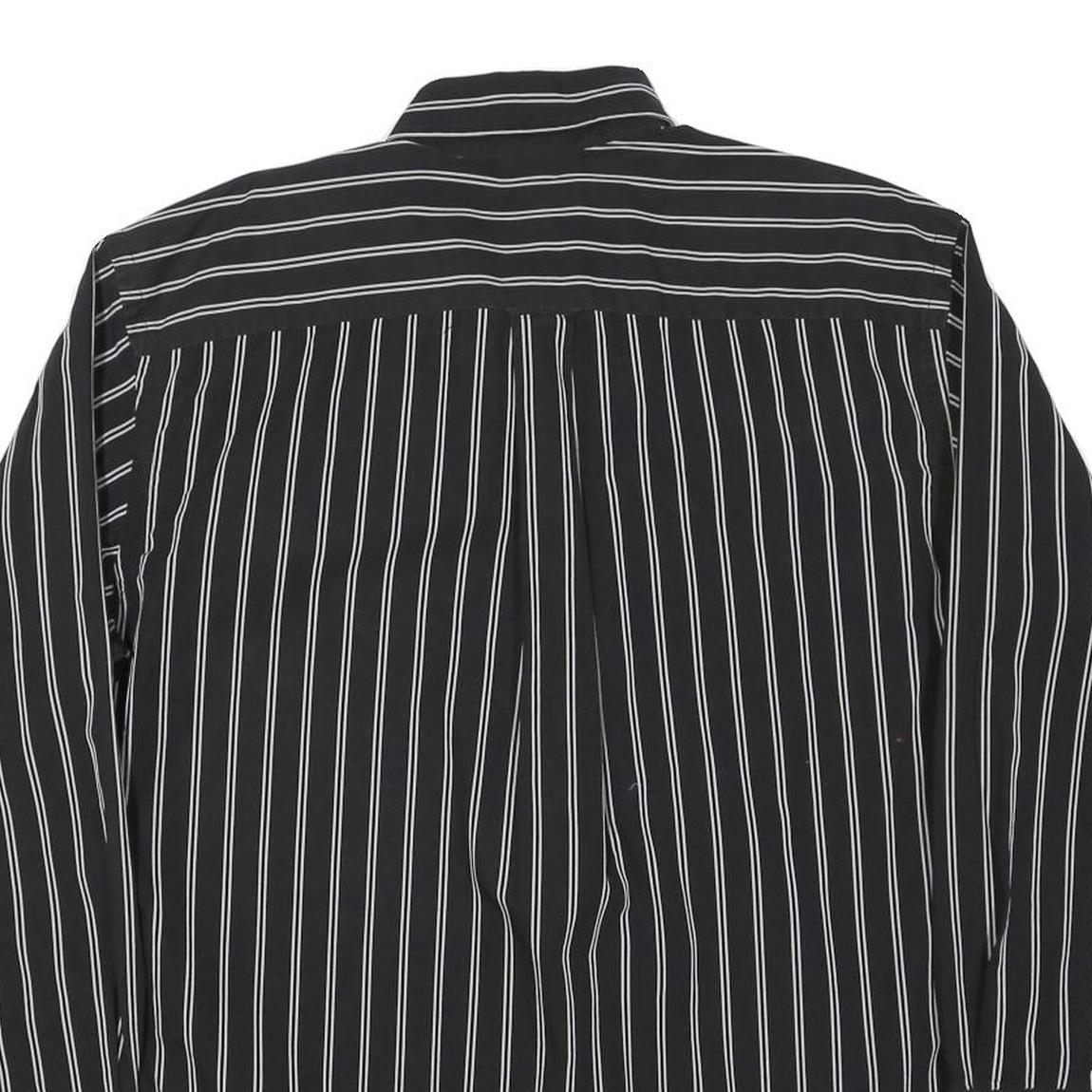 NAUTICA Mens Black & White Striped Shirt L Button Down Cotton Blend Classic Fit