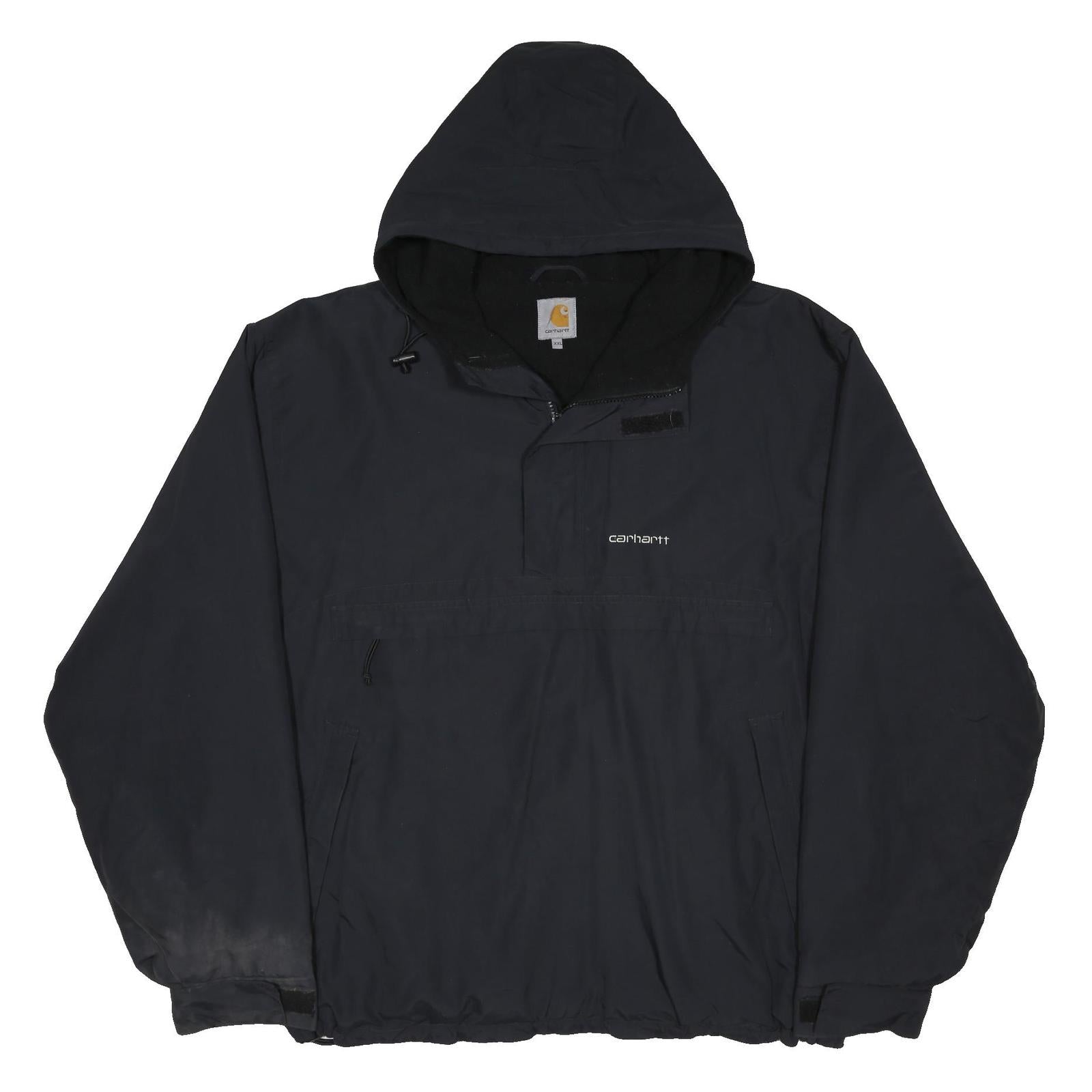 CARHARTT Mens Black Nylon Jacket 2XL Hooded Zip Plain Casual Outdoor Workwear