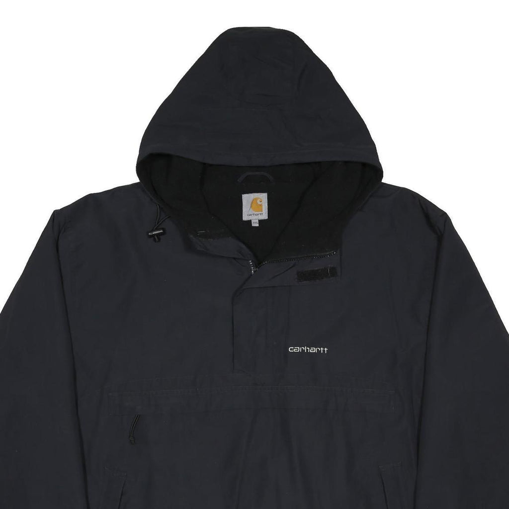 CARHARTT Mens Black Nylon Jacket 2XL Hooded Zip Plain Casual Outdoor Workwear