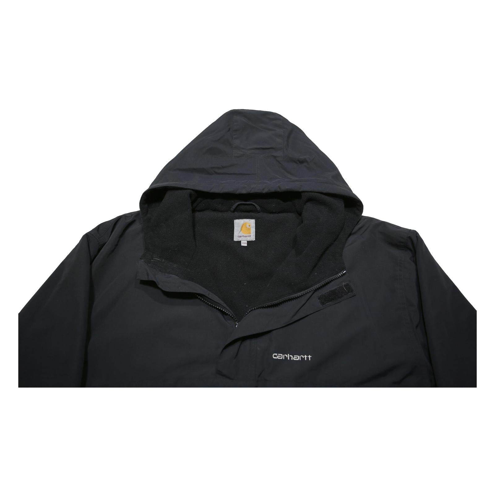 CARHARTT Mens Black Nylon Jacket 2XL Hooded Zip Plain Casual Outdoor Workwear