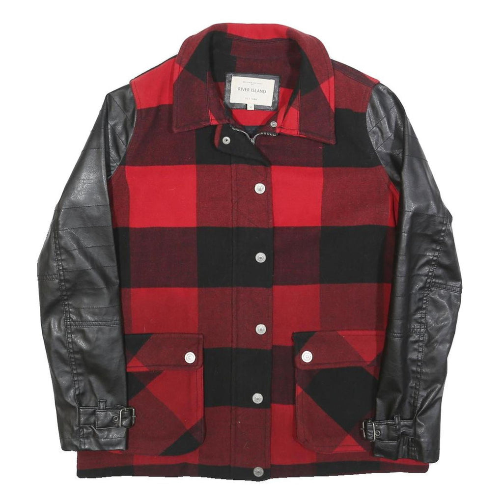 RIVER ISLAND Womens Red & Black Jacket UK 10 Polyester Blend Button Checked