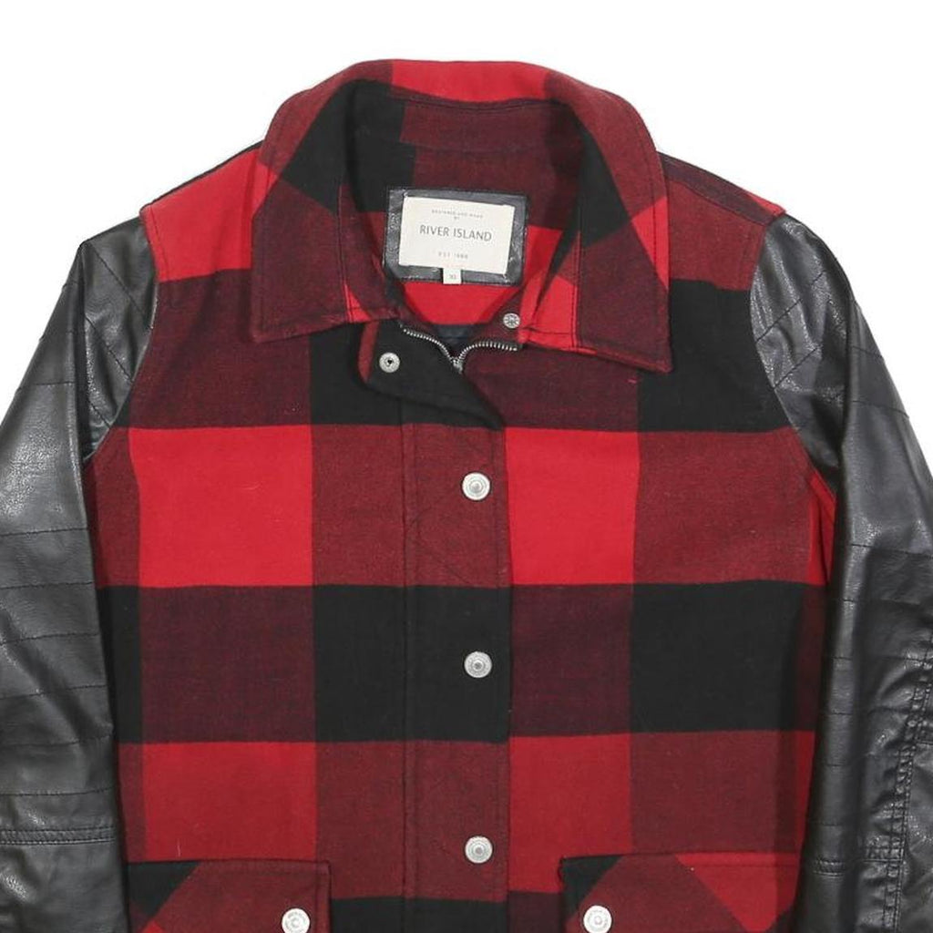 RIVER ISLAND Womens Red & Black Jacket UK 10 Polyester Blend Button Checked