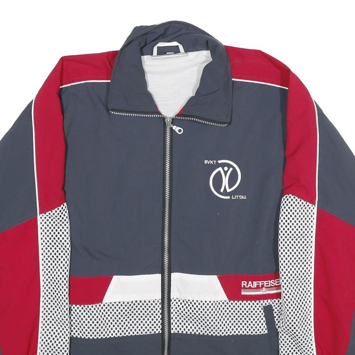 LEU Mens Blue & Red Sports Club Nylon Zip Jacket M Printed Logo Track