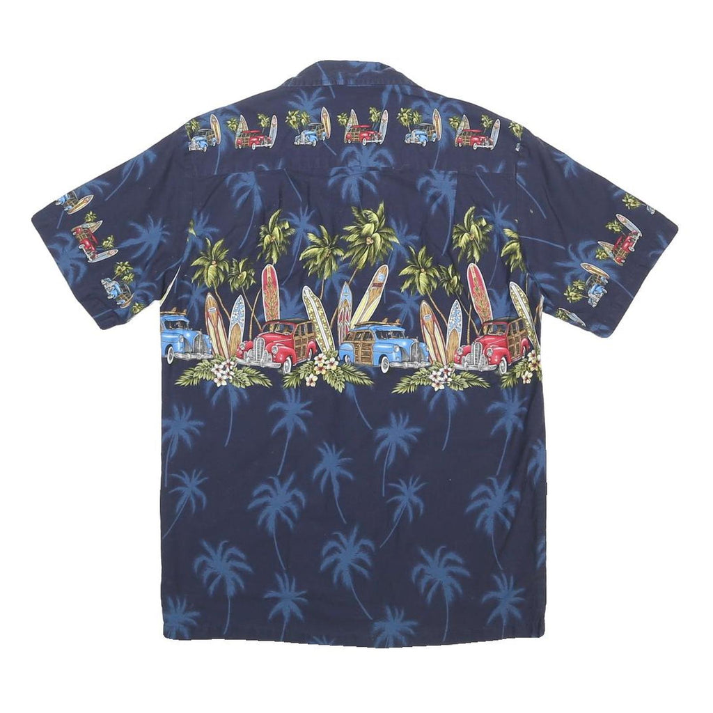 PACIFIC LEGEND Mens Blue Hawaiian Shirt S Surfboards Palm Trees Summer