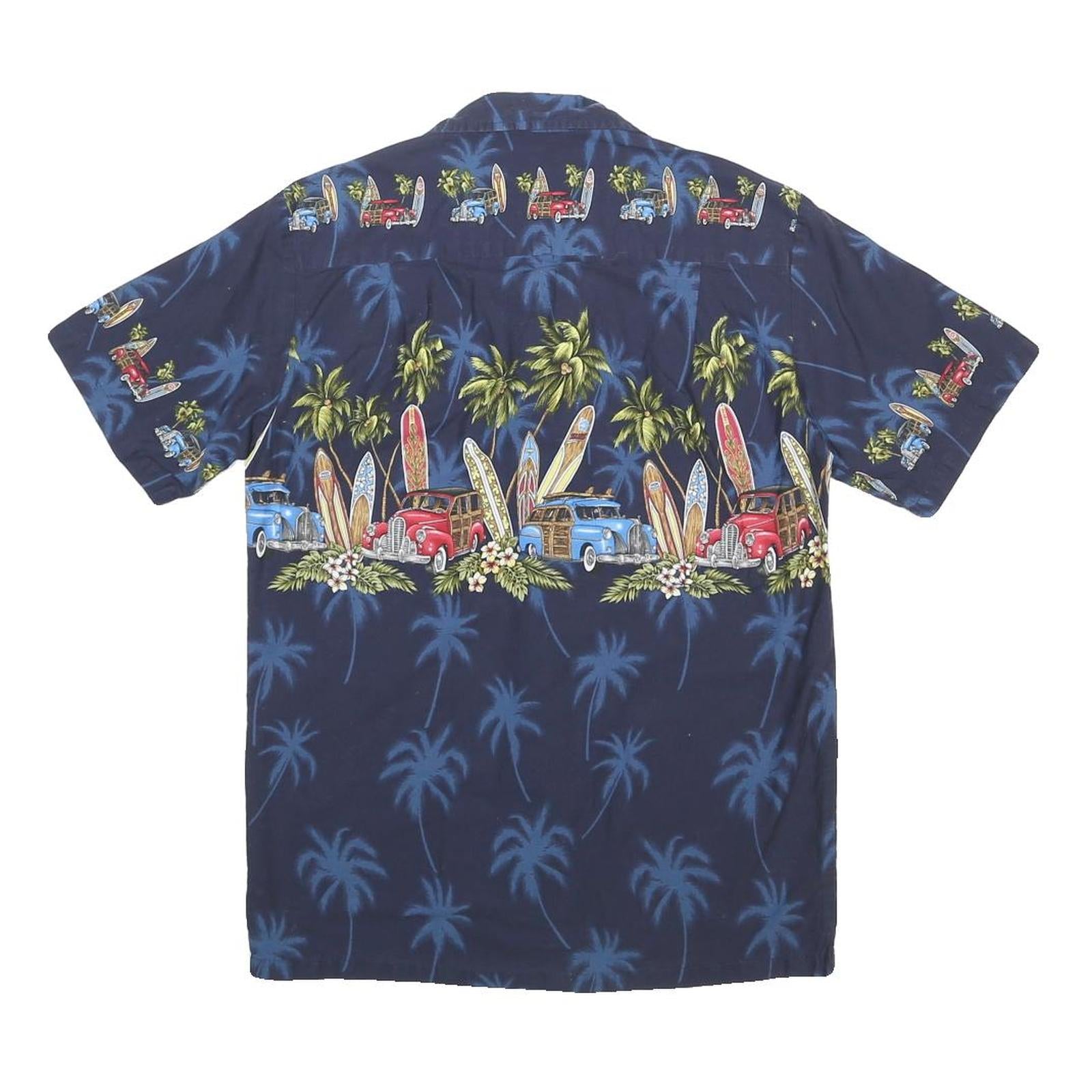 PACIFIC LEGEND Mens Blue Hawaiian Shirt S Surfboards Palm Trees Summer