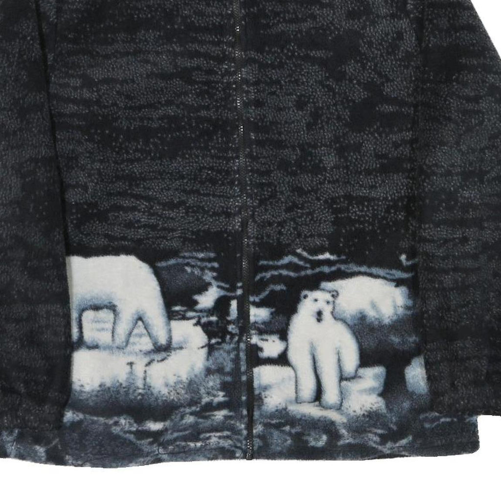 Womens Black Polar Bear Print Polyester Blend Jacket L Zip Fleece Winter
