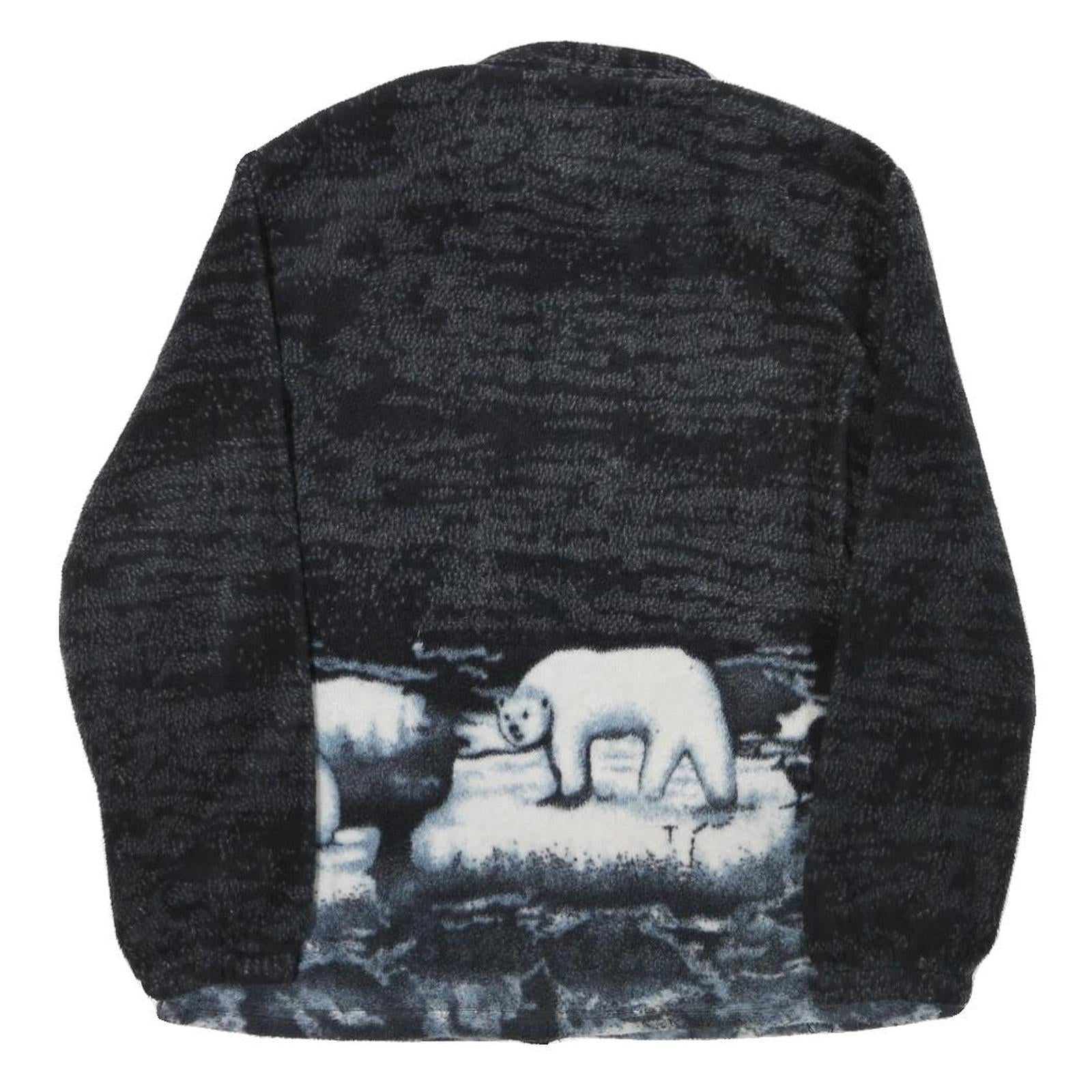 Womens Black Polar Bear Print Polyester Blend Jacket L Zip Fleece Winter