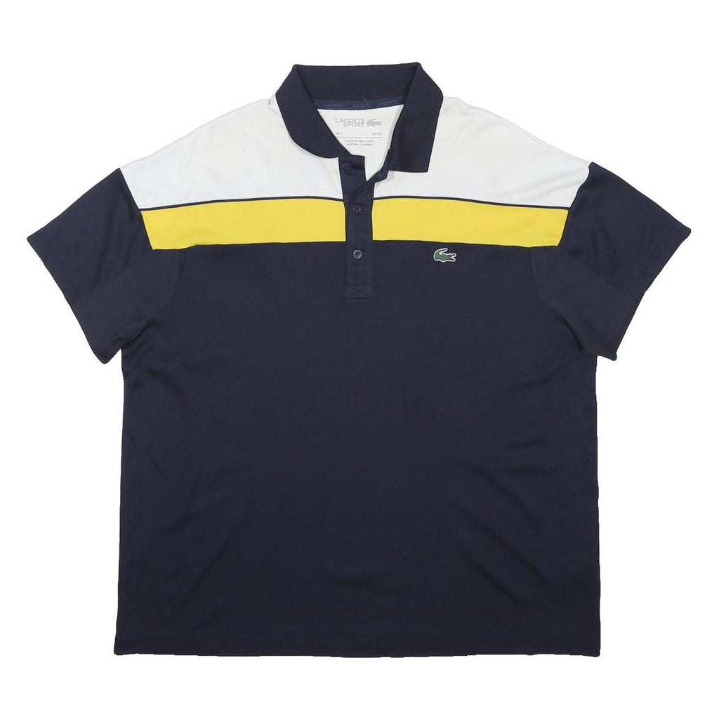 LACOSTE Mens Navy White & Yellow Colourblock Short Sleeve Polo Shirt 2XL Sport