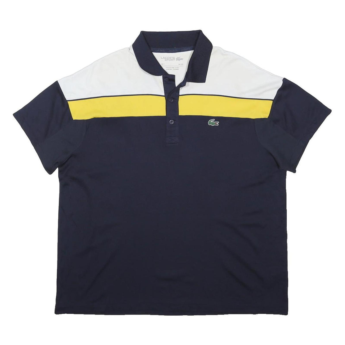 LACOSTE Mens Navy White & Yellow Colourblock Short Sleeve Polo Shirt 2XL Sport