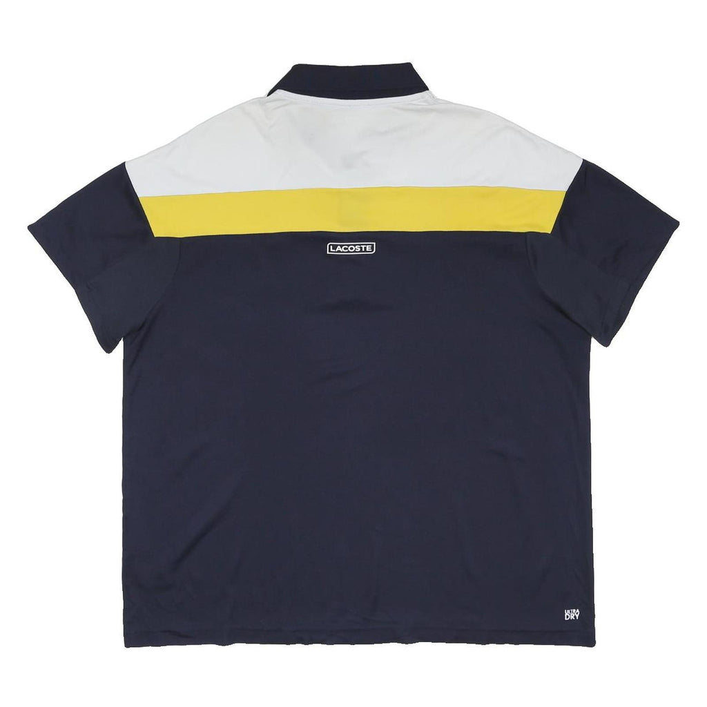LACOSTE Mens Navy White & Yellow Colourblock Short Sleeve Polo Shirt 2XL Sport