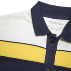 LACOSTE Mens Navy White & Yellow Colourblock Short Sleeve Polo Shirt 2XL Sport