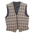 TEDDY'S Mens Beige & Black Reversible Jacket M Cotton Blend Check Zip Vest