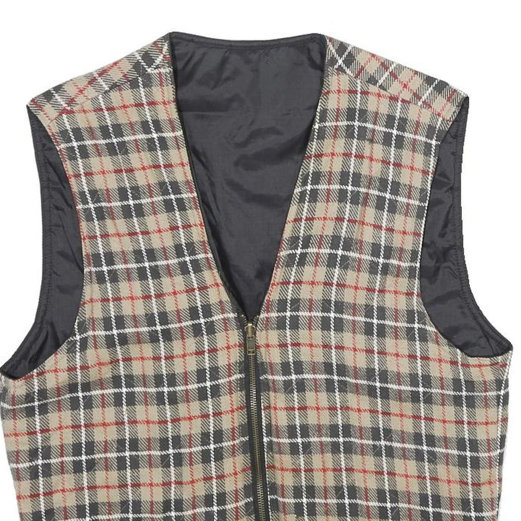 TEDDY'S Mens Beige & Black Reversible Jacket M Cotton Blend Check Zip Vest
