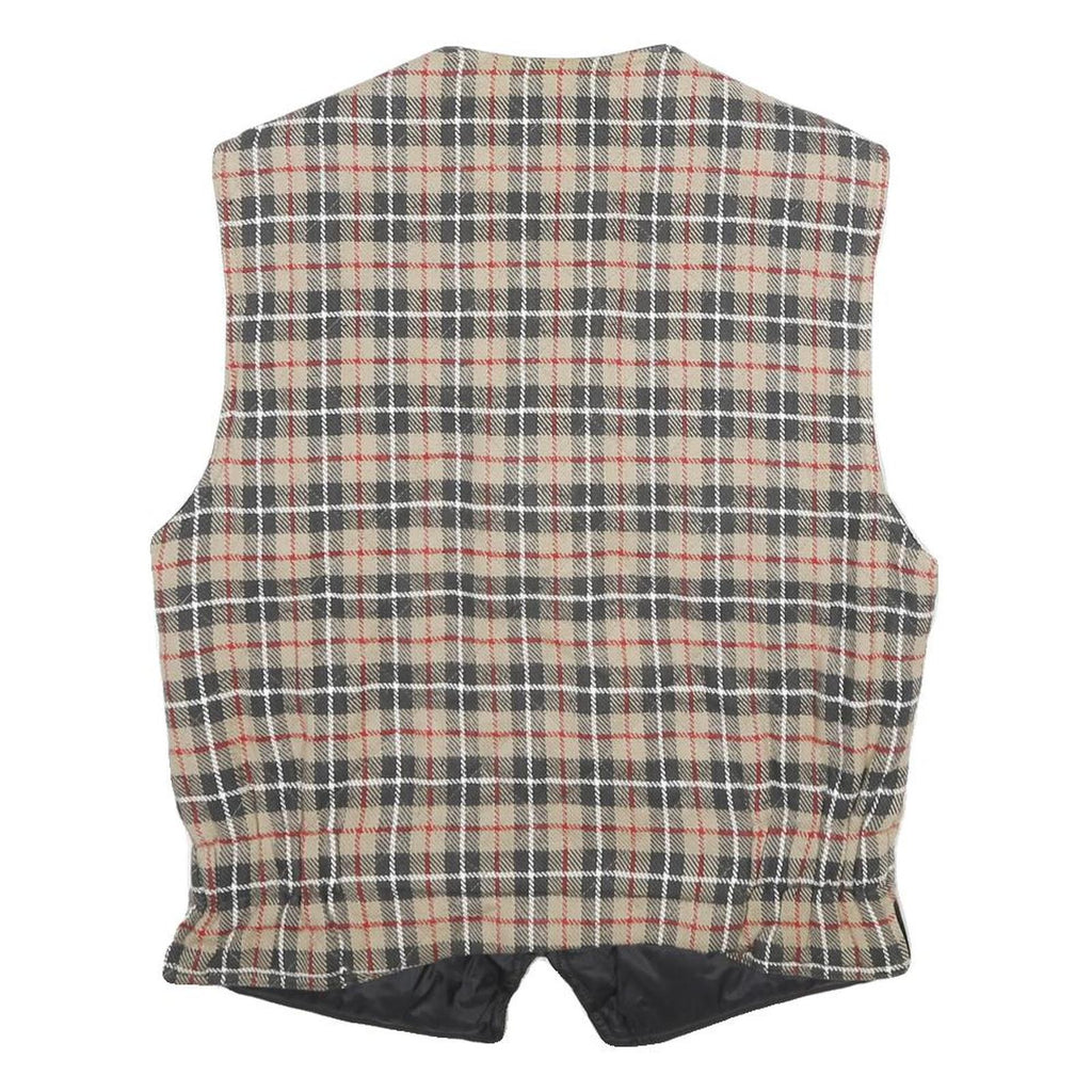 TEDDY'S Mens Beige & Black Reversible Jacket M Cotton Blend Check Zip Vest