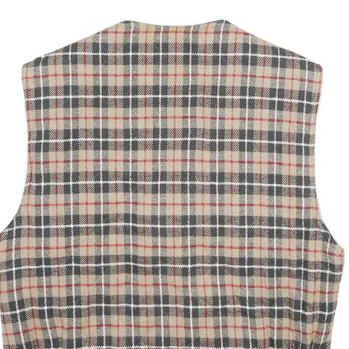 TEDDY'S Mens Beige & Black Reversible Jacket M Cotton Blend Check Zip Vest