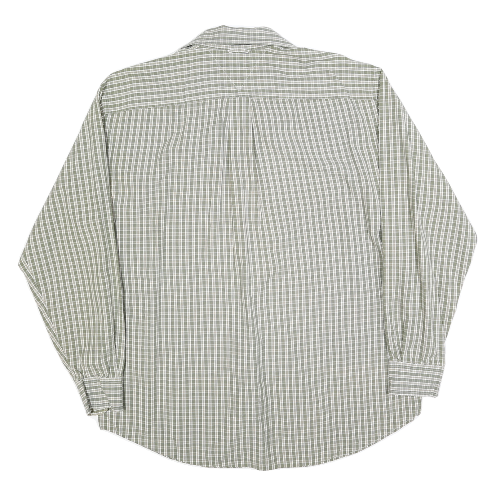 TOMMY HILFIGER Mens Green & White Checked Shirt L Classic Cotton Button Down