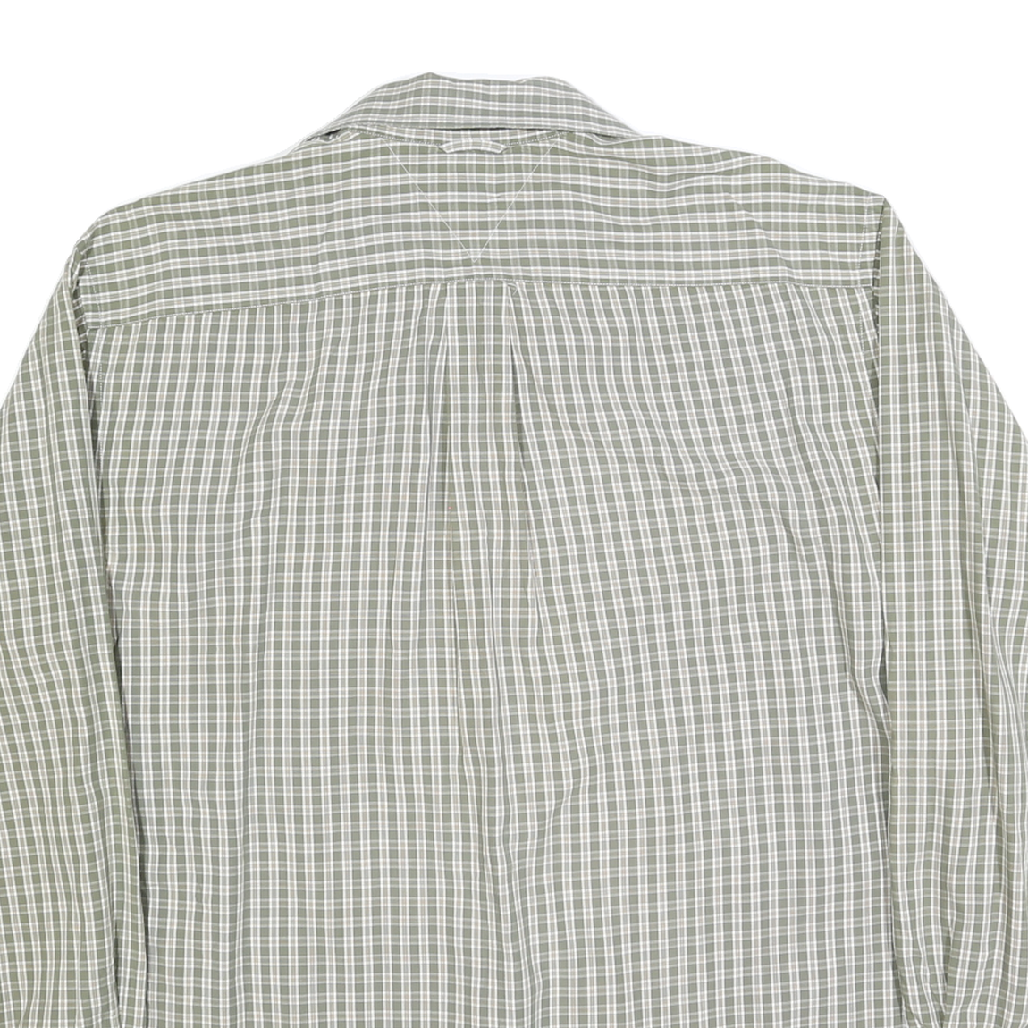 TOMMY HILFIGER Mens Green & White Checked Shirt L Classic Cotton Button Down