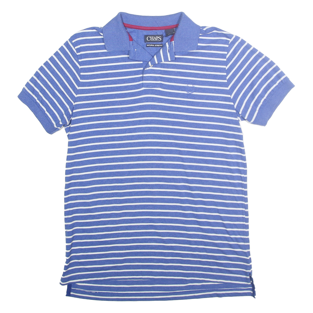 CHAPS Mens Blue & White Striped Short Sleeve Polo Shirt S Cotton Blend