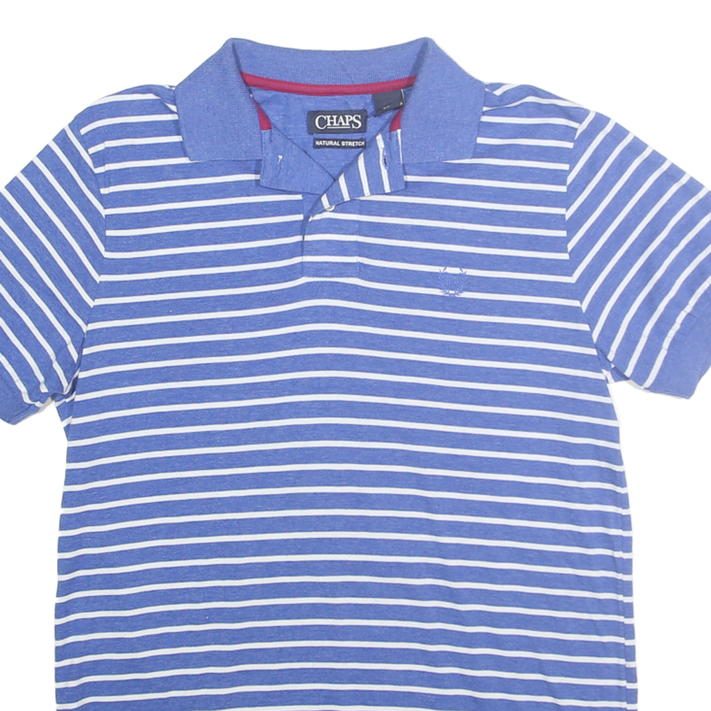 CHAPS Mens Blue & White Striped Short Sleeve Polo Shirt S Cotton Blend