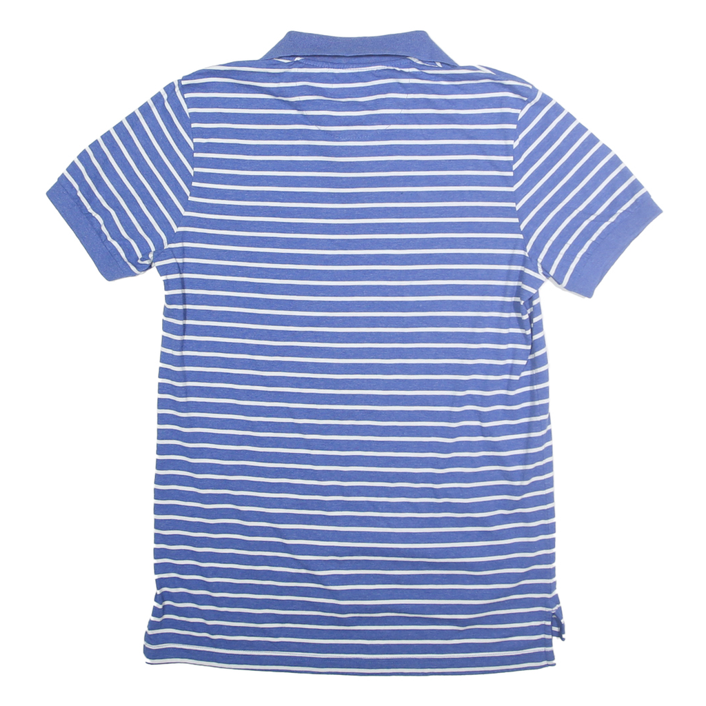 CHAPS Mens Blue & White Striped Short Sleeve Polo Shirt S Cotton Blend