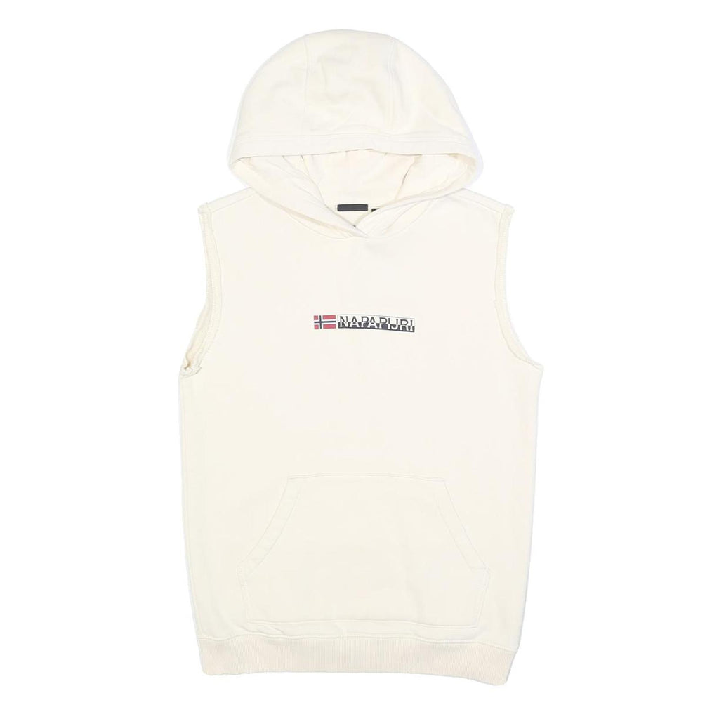 NAPAPIJRI Womens White Sleeveless Hoodie S Cotton Blend Casual Sleeveless Hooded