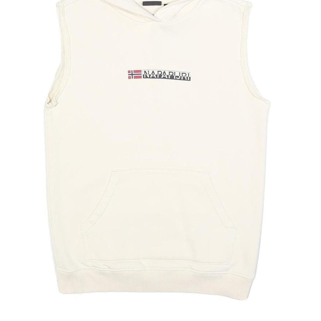 NAPAPIJRI Womens White Sleeveless Hoodie S Cotton Blend Casual Sleeveless Hooded