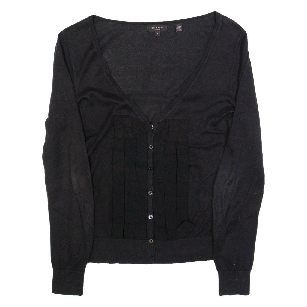 TED BAKER Womens Cardigan Black V-Neck Tight Knit S