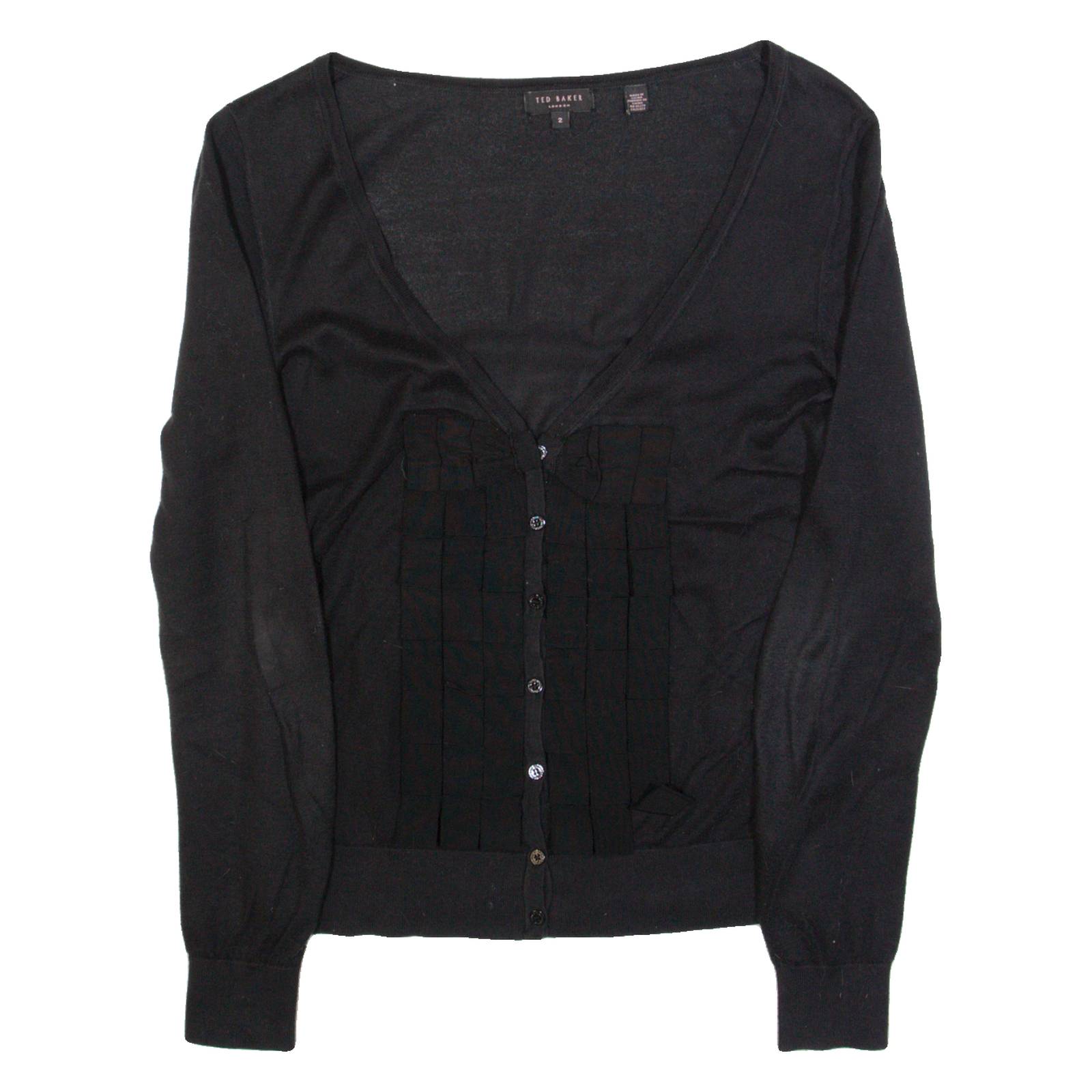 TED BAKER Womens Cardigan Black V-Neck Tight Knit S