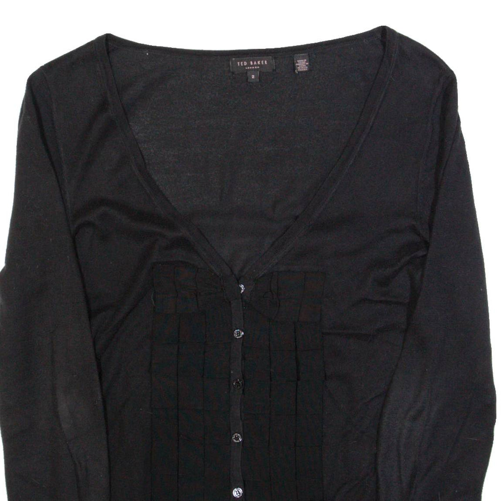 TED BAKER Womens Cardigan Black V-Neck Tight Knit S