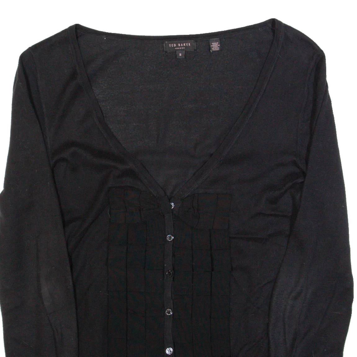 TED BAKER Womens Cardigan Black V-Neck Tight Knit S