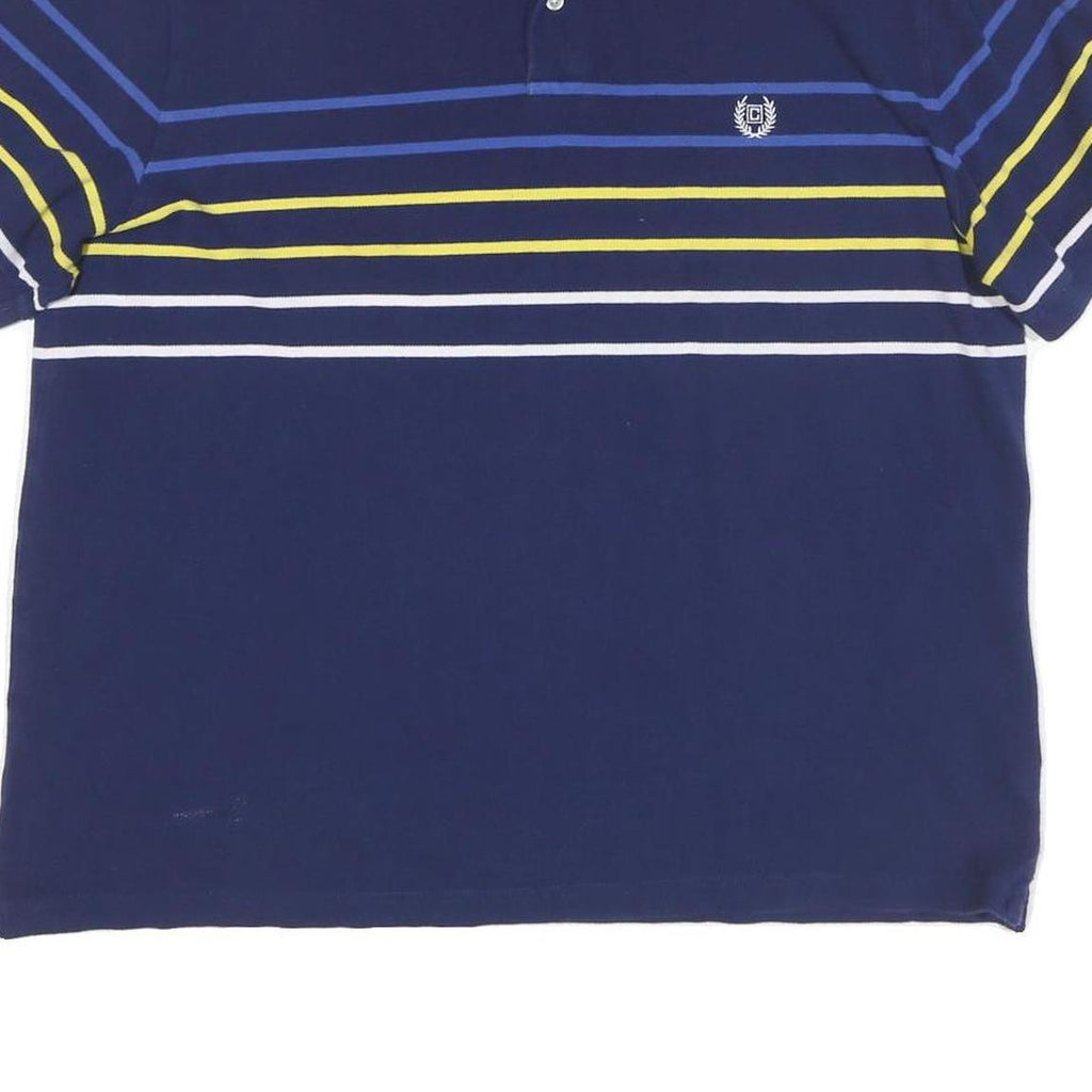 CHAPS Mens Blue Yellow & White Striped Short Sleeve Polo Shirt 2XL Cotton Blend