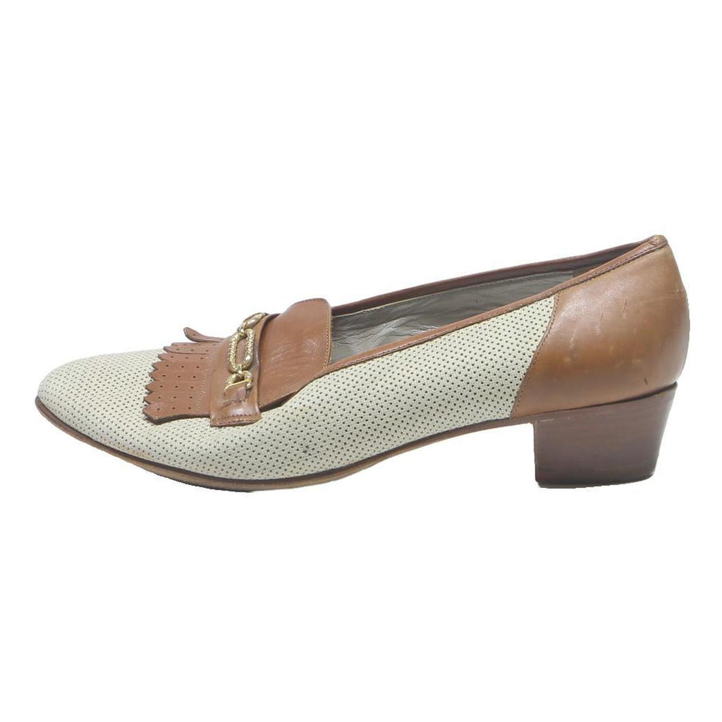 ALEXANDRIA Womens Classic Leather Low Heel Shoes Beige & Brown UK 6 Comfortable