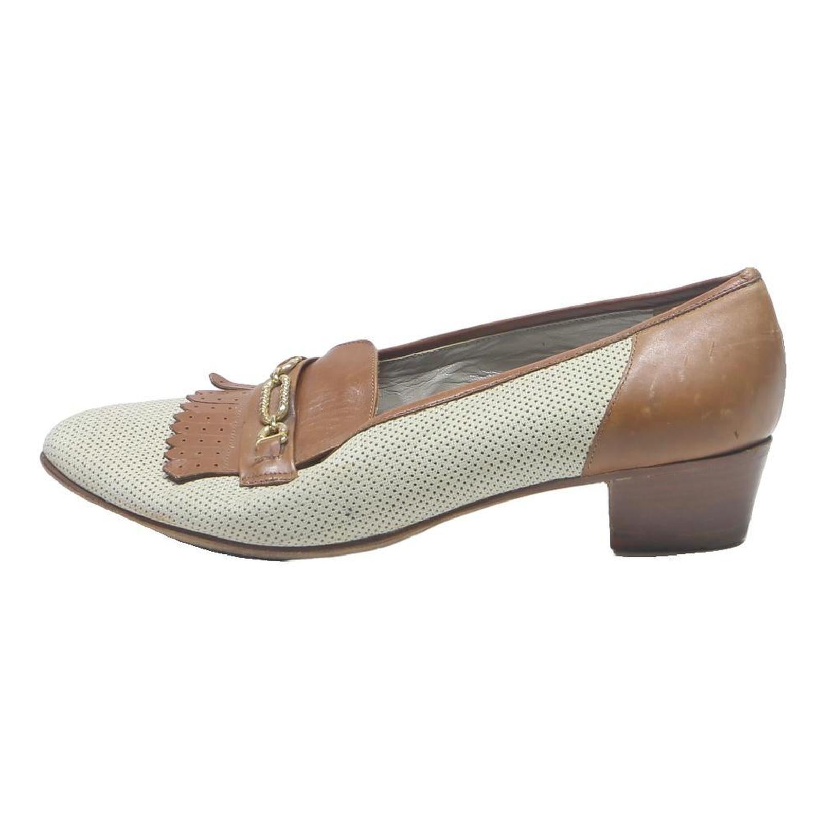 ALEXANDRIA Womens Classic Leather Low Heel Shoes Beige & Brown UK 6 Comfortable