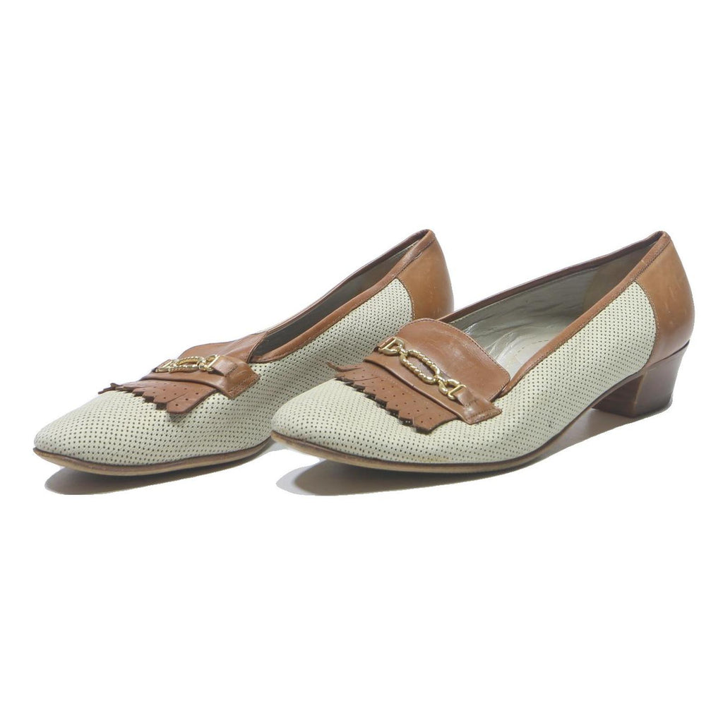 ALEXANDRIA Womens Classic Leather Low Heel Shoes Beige & Brown UK 6 Comfortable