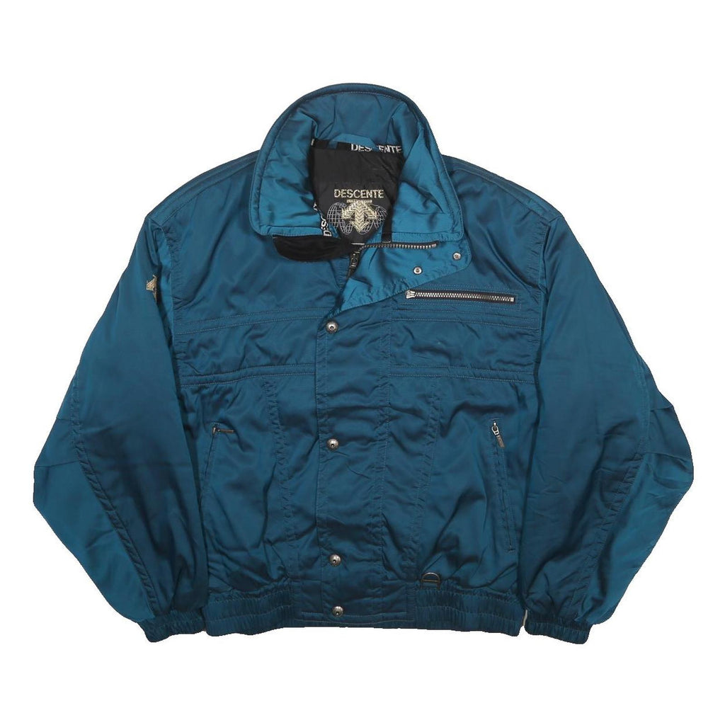 DESCENTE Mens Blue Polyester Blend Zip Jacket M Plain Outdoor Casual Warm