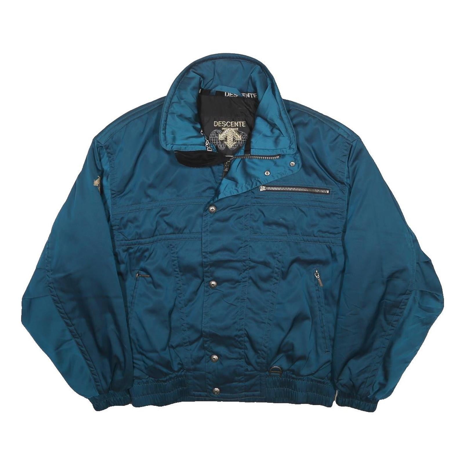 DESCENTE Mens Blue Polyester Blend Zip Jacket M Plain Outdoor Casual Warm